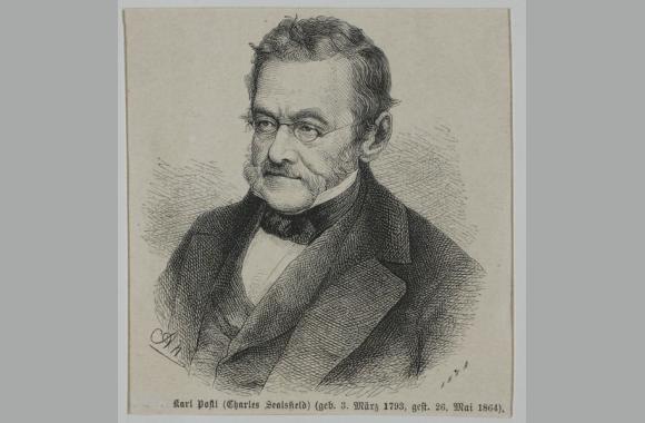 Charles Sealsfield - Holzstich (1864) von August Neumann