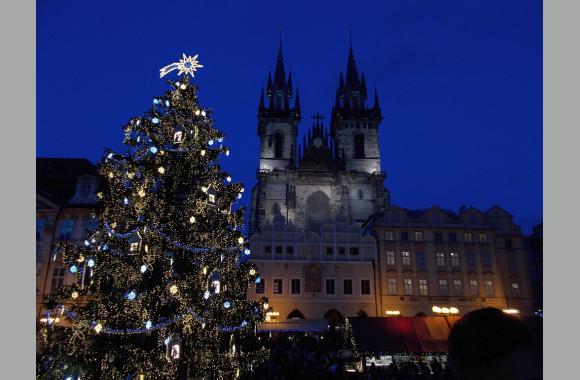 Weihnachtsbaum vor der Teynkirche. Hauptsache es schmeckt. Foto: K. Kountouroyanis
